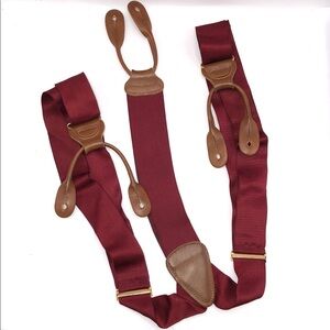 Trafalgar Men's Suspenders Solid BurgundyWoven Nylon Brown Leather Brass